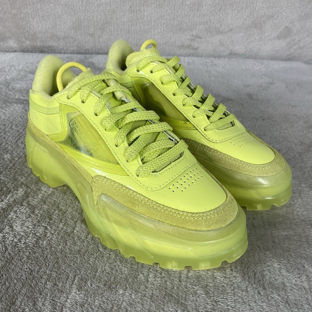 Reebok Cardi B X Club C Women Platform Sneaker Size 6 Yellow Green Shoes NEW